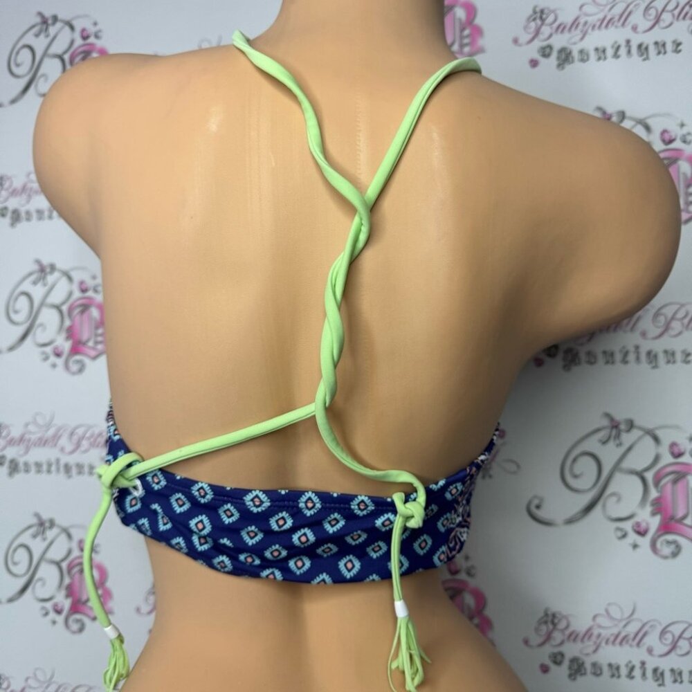Roxy bikini top paisley print adjustable tassle bead straps corset lace up boho - Picture 9 of 12